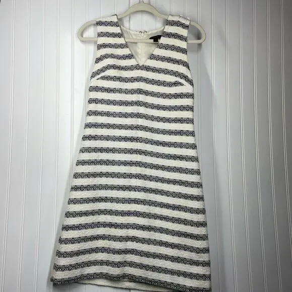 J.Crew Women’s White & Blue Sleeveless V-Neck Back Zip Fit & Flare Dress Size 0 - Picture 7 of 12